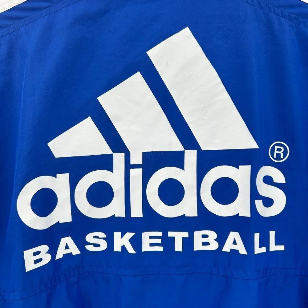 ADIDAS Basketball Blue White Full Zip Mesh Lined Windbreaker Jacket Size Medium